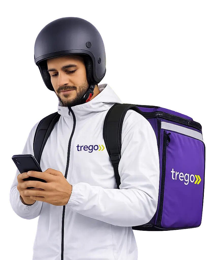 Entregador da Trego usando o aplicativo